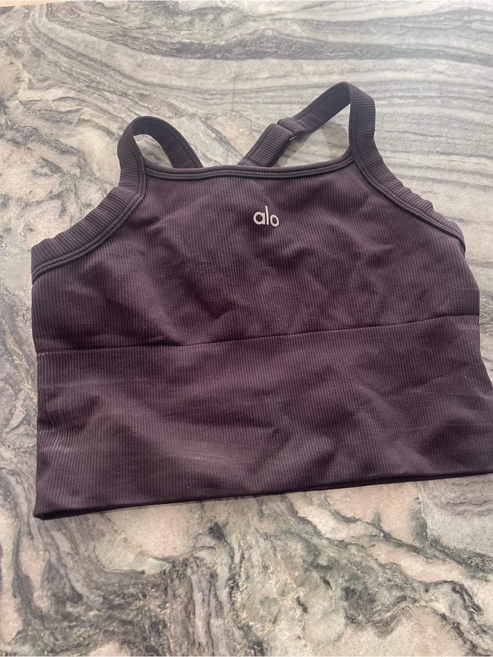 ALO Yoga Black Ribbed Crop Sports Bra Top